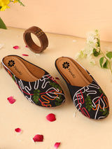 Pairs4U Black Canvas Upper Flats with Embroidered For Womens