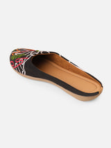 Pairs4U Black Canvas Upper Flats with Embroidered For Womens
