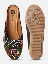 Pairs4U Black Canvas Upper Flats with Embroidered For Womens