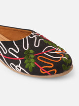 Pairs4U Black Canvas Upper Flats with Embroidered For Womens