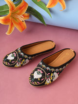 Pairs4U Black Canvas Upper Flats with Embroidered For Womens
