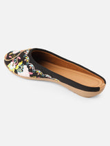 Pairs4U Black Canvas Upper Flats with Embroidered For Womens
