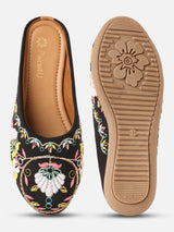 Pairs4U Black Canvas Upper Flats with Embroidered For Womens