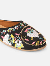 Pairs4U Black Canvas Upper Flats with Embroidered For Womens