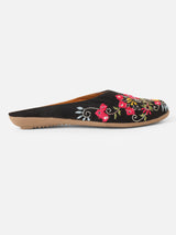 Pairs4U Black Canvas Upper Flats with Embroidered For Womens