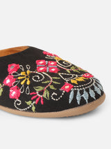 Pairs4U Black Canvas Upper Flats with Embroidered For Womens