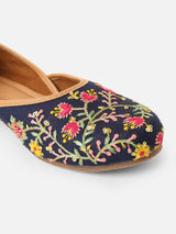 Pairs4U Neavy Blue Canvas upper Flats with Embroidered For Womens