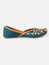 Pairs4U Teal Canvas Upper Flats with Embroidered For Womens
