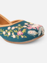 Pairs4U Teal Canvas Upper Flats with Embroidered For Womens