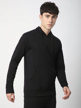 Stitch Hub Black Loop knit Hoodie - Long Sleeve, Regular Fit