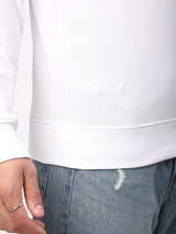 Stitch Hub White Loop Knit Sweatshirt For Men - Regular Fit With Solid Pattern