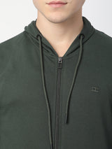 Stitch Hub Olive Loop knit Zipper Hoodie - Long Sleeve, Regular Fit
