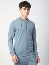 Stitch Hub Blue Loop knit Zipper Hoodie - Long Sleeve, Regular Fit