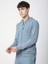 Stitch Hub Blue Loop knit Zipper Hoodie - Long Sleeve, Regular Fit