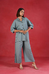 Shop Slat Grey Solid Linen Cotton Full Sleeve Co-ord Set for Women at Senorita Fashions