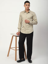 Stitch Hub Beige Satin Lycra Shirts For Men- Regular Fit With Solid Pattern
