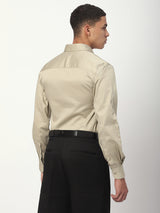 Stitch Hub Beige Satin Lycra Shirts For Men- Regular Fit With Solid Pattern