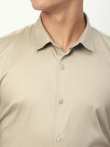 Stitch Hub Beige Satin Lycra Shirts For Men- Regular Fit With Solid Pattern