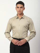 Stitch Hub Beige Satin Lycra Shirts For Men- Regular Fit With Solid Pattern