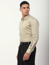 Stitch Hub Beige Satin Lycra Shirts For Men- Regular Fit With Solid Pattern