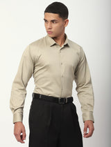 Stitch Hub Beige Satin Lycra Shirts For Men- Regular Fit With Solid Pattern