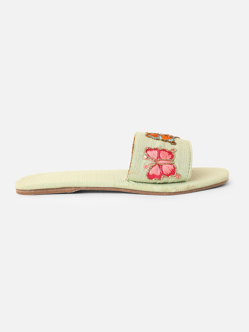 Pairs4U Pista Canvas Upper Flip-Flop Flats with Embroidered For Womens