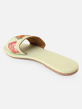 Pairs4U Pista Canvas Upper Flip-Flop Flats with Embroidered For Womens