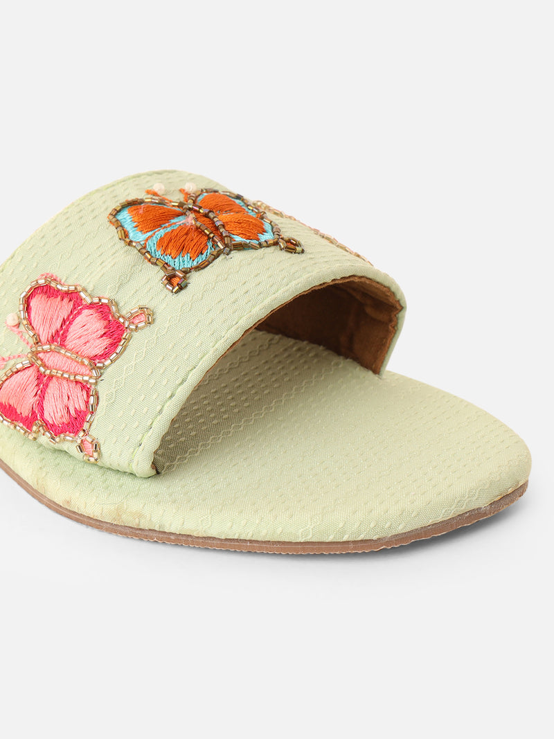 Pairs4U Pista Canvas Upper Flip-Flop Flats with Embroidered For Womens