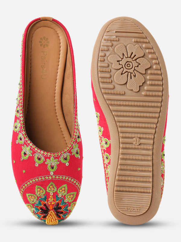 Pairs4U Dark Pink Canvas Upper Flats with Embroidered For Womens