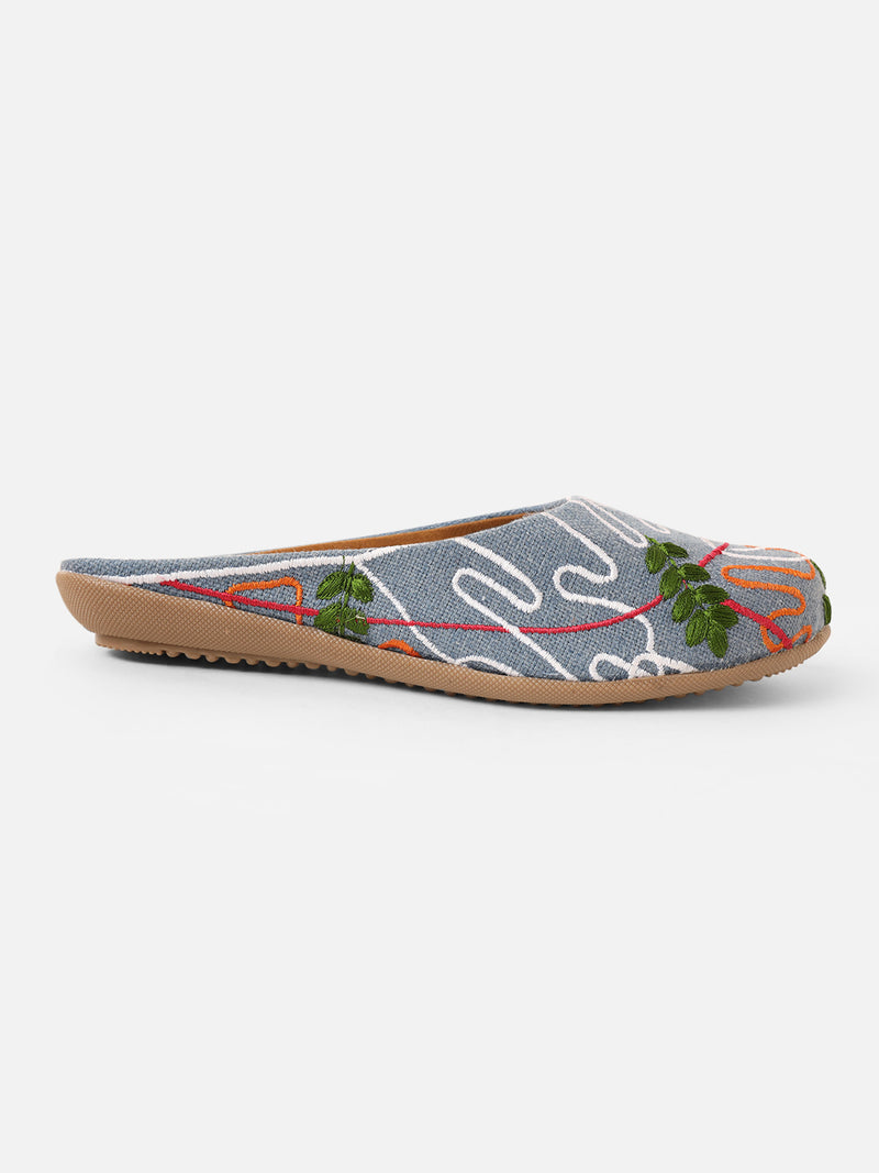 Pairs4U Blue Canvas Upper Flats with Embroidered For Womens