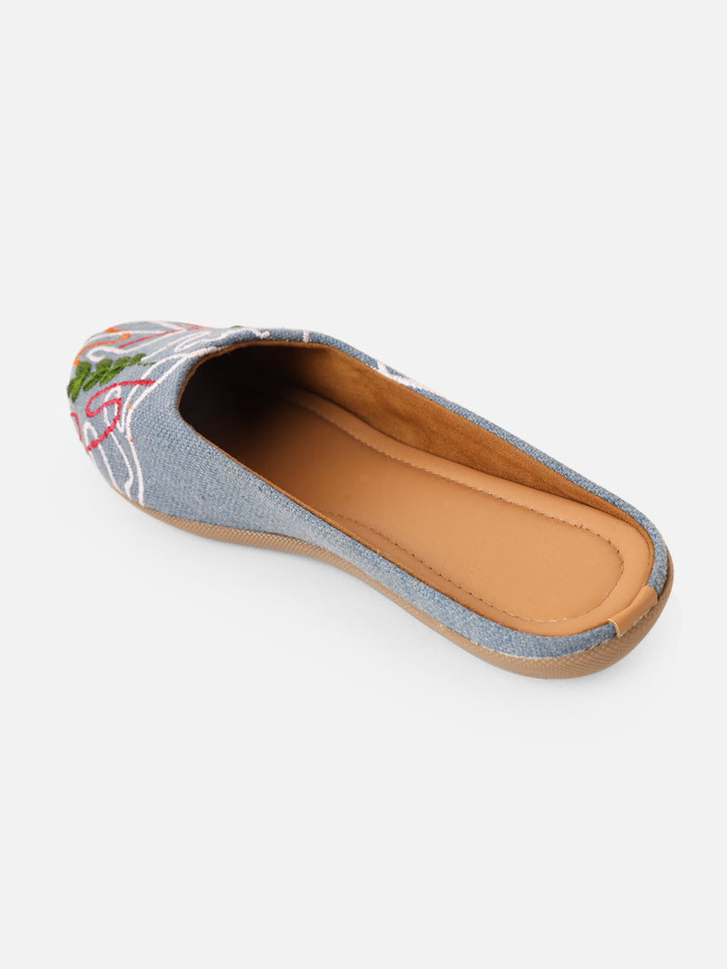 Pairs4U Blue Canvas Upper Flats with Embroidered For Womens