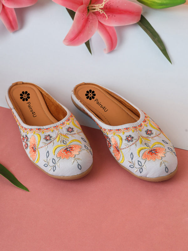 Pairs4U Sky Blue Canvas Upper Flats with Embroidered For Womens