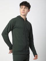 Stitch Hub Olive Loop knit Zipper Hoodie - Long Sleeve, Regular Fit