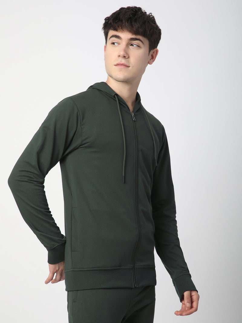 Stitch Hub Olive Loop knit Zipper Hoodie - Long Sleeve, Regular Fit