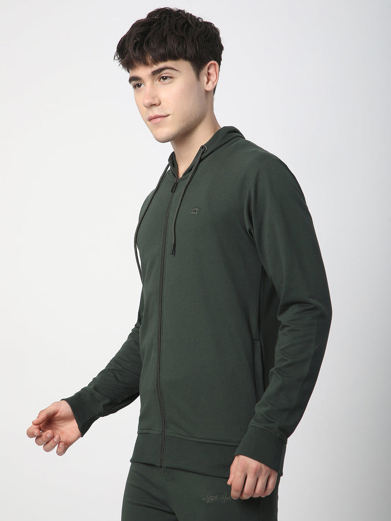 Stitch Hub Olive Loop knit Zipper Hoodie - Long Sleeve, Regular Fit