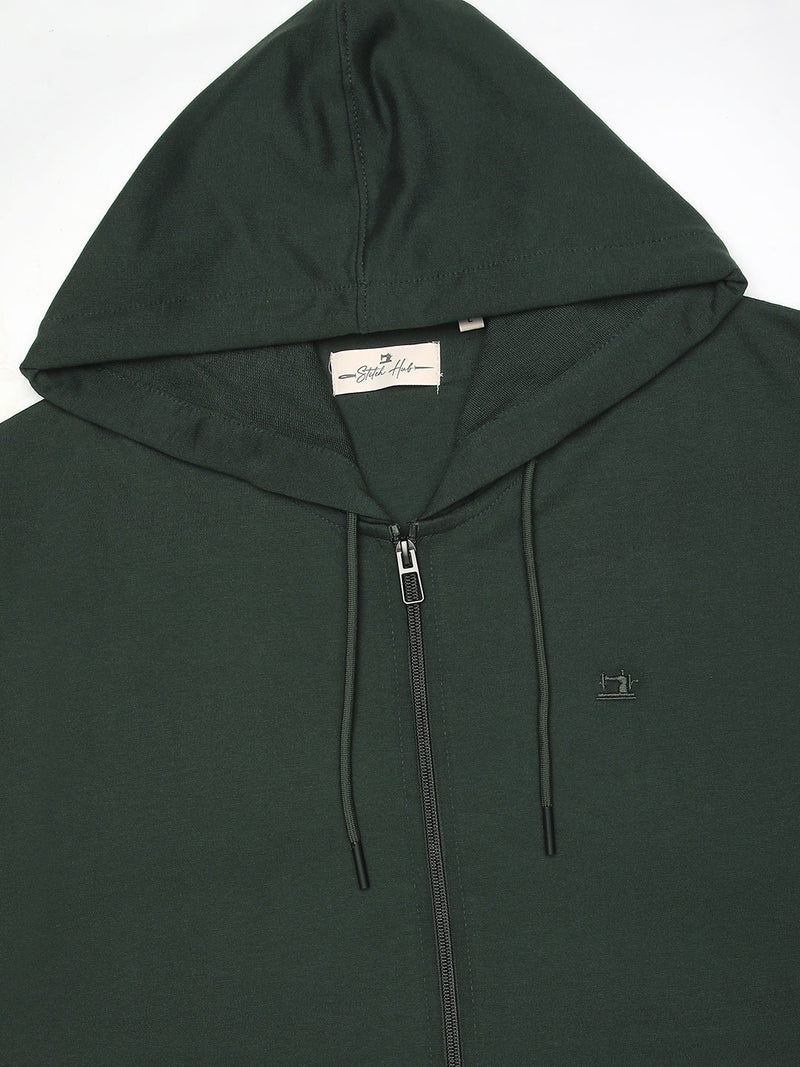 Stitch Hub Olive Loop knit Zipper Hoodie - Long Sleeve, Regular Fit