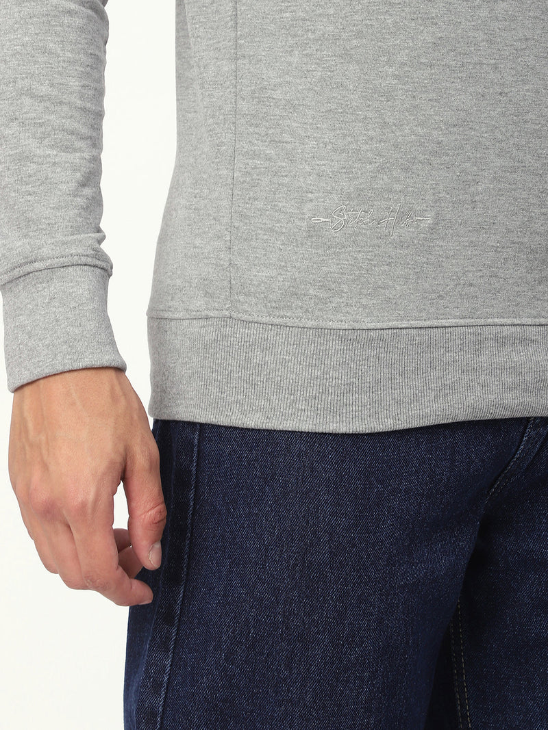 Stitch Hub Grey Loop Knit Sweatshirt For Men - Regular Fit With Solid Pattern