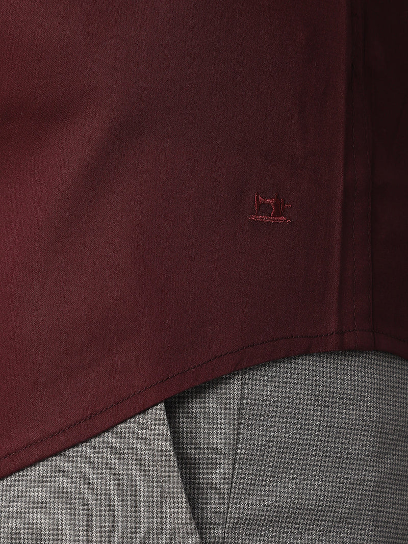 Stitch Hub Maroon Satin Lycra Shirts For Men- Regular Fit With Solid Pattern