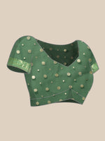 HOUSE OF BEGUM Womens Green Organza Silk Zari Weave Saree with Blouse Piece-6