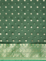 HOUSE OF BEGUM Womens Green Organza Silk Zari Weave Saree with Blouse Piece-7