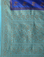 HOUSE OF BEGUM Women's Royal Blue Banarasi Saree with Zari Work and Printed Unstitched Blouse-6