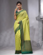 HOUSE OF BEGUM Women's Pista Banarasi Saree with Zari Work and Printed Unstitched Blouse