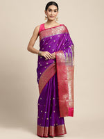 HOUSE OF BEGUM Womens Purple Banarasi Katan Silk Saree With Buti Work With Blouse Piece