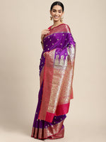 HOUSE OF BEGUM Womens Purple Banarasi Katan Silk Saree With Buti Work With Blouse Piece-4