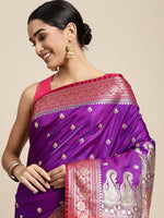 HOUSE OF BEGUM Womens Purple Banarasi Katan Silk Saree With Buti Work With Blouse Piece-5