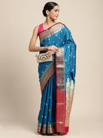 HOUSE OF BEGUM Womens Light Blue Banarasi Katan Silk Saree With Buti Work With Blouse Piece-3