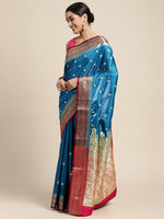 HOUSE OF BEGUM Womens Light Blue Banarasi Katan Silk Saree With Buti Work With Blouse Piece-4