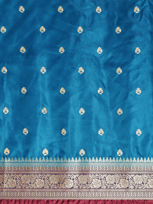 HOUSE OF BEGUM Womens Light Blue Banarasi Katan Silk Saree With Buti Work With Blouse Piece