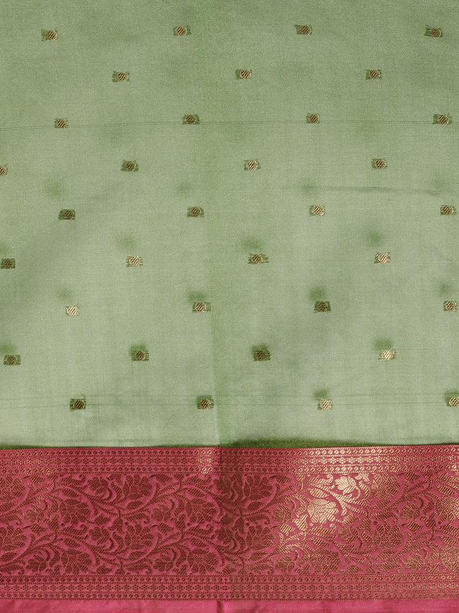 HOUSE OF BEGUM Womens Green Chunri Buti Banarasi Saree With Blouse Piece