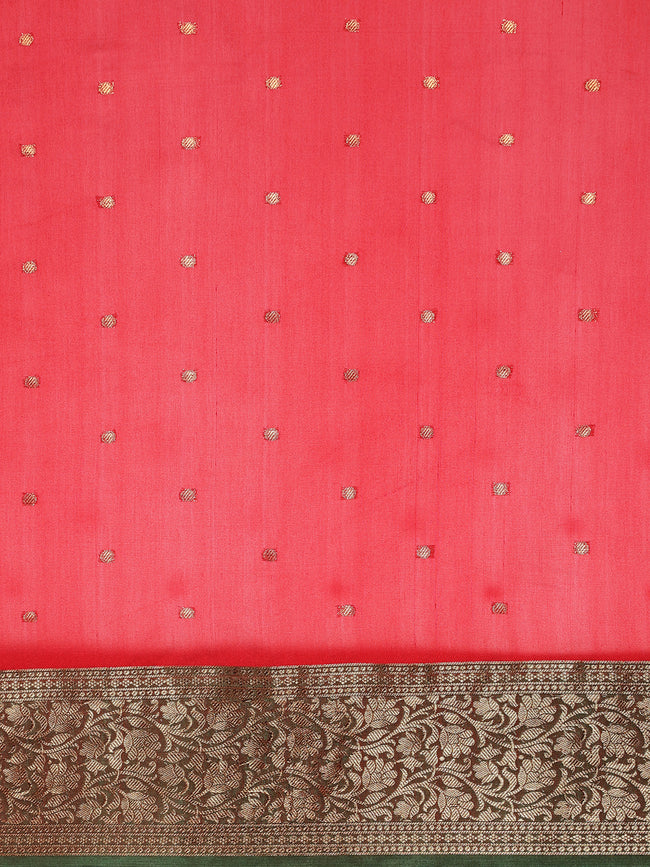 HOUSE OF BEGUM Womens Red Chunri Buti Banarasi Saree With Blouse Piece